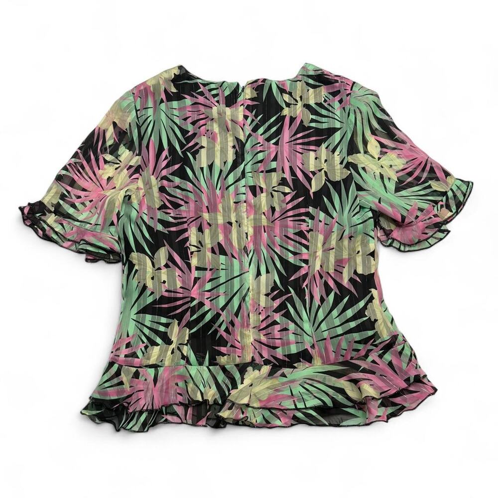 Dancing Queen Versalle 3/4 sleeve blouse beige tropical leaf print black Size 38 - Picture 7 of 7